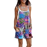 YESNO Women Summer Casual Loose Rompers Sleeveless Boho Floral Spaghetti Straps Shorts Overalls Jumpsuit with Pockets PH2
