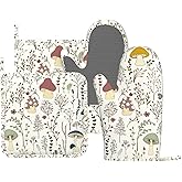 DYCBNESS Mushroom Oven Mitts Pot Holders Set Silicone Colorful Mushroom Floral Green Leaves Boho Plants Kitchen Oven Mitts Heat Resistant Potholders Non-Slip 4pcs Hot Pads and Oven Gloves Sets for BBQ