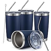 COMOOO 20oz Stainless Steel Navy Tumbler Bulk with Lid and Straw Insulated Coffee Tumbler Cup Double Wall Vacuum Travel Mug for Cold Drinks and Hot Beverage (Navy, 4 Pack)