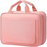 QULUXAO Toiletry Bag for Women & Men, Portable Hanging Makeup Bag/Cosmetic Bag with Compartments, Compact Travel Toiletry Bag Organizers (Pink)