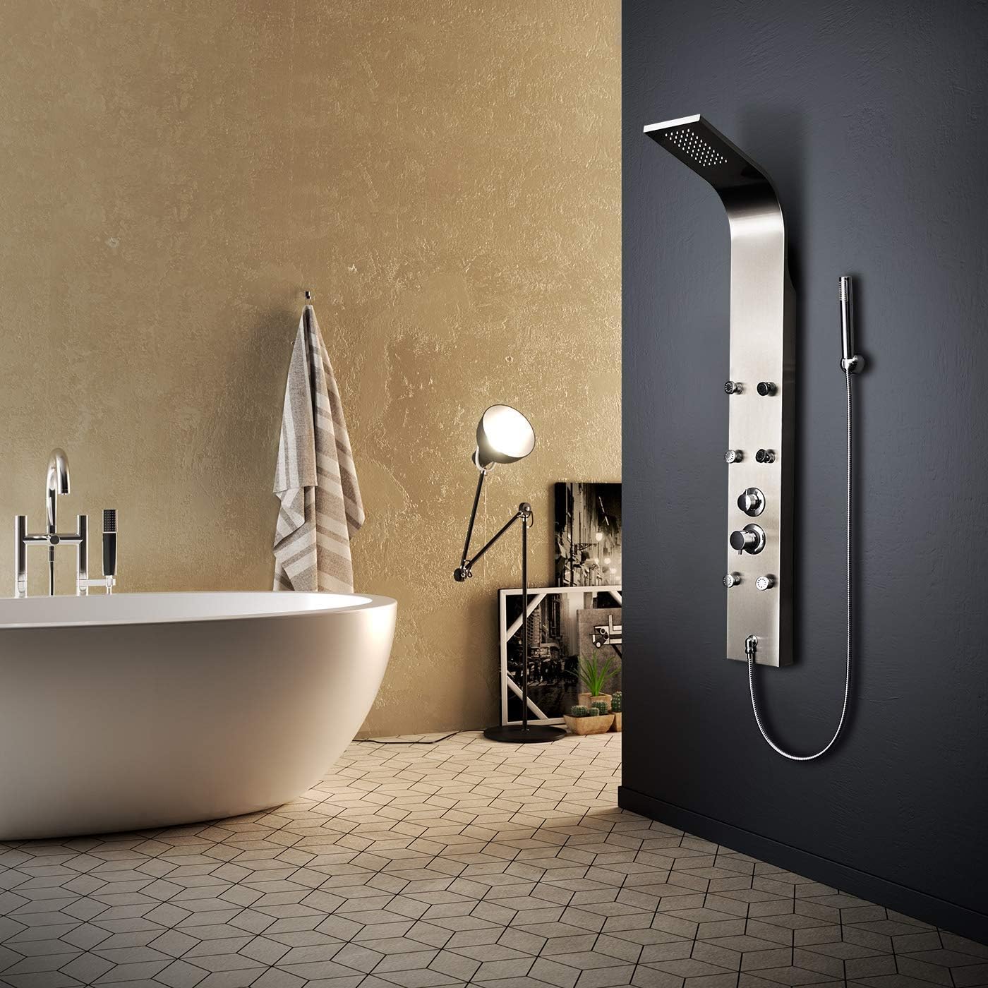 Colonna Doccia Elbe Con Soffione Quadrato 20cm - Acciaio Inox 304 Regolabile - Foto 10