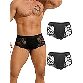 ohyeah Men's Lace Boxer Underwear Boyshorts Low Waist Bikini Panties, S-XXL | Breathable Soft to Wear, Men&rsquo;s Underwear with Pouch, Lace Trunks, Great for Date Night, Daily Underwear and Special Occasion