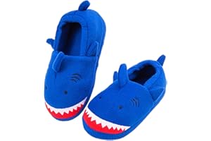 YSEOUL Little Kids Big Boys House Slippers, Kids Warm Slip On Home Slippers with Soft Memory Foam Cute Winter Nonslip Indoor Shark Dinosaur Soccer Dog Slippers