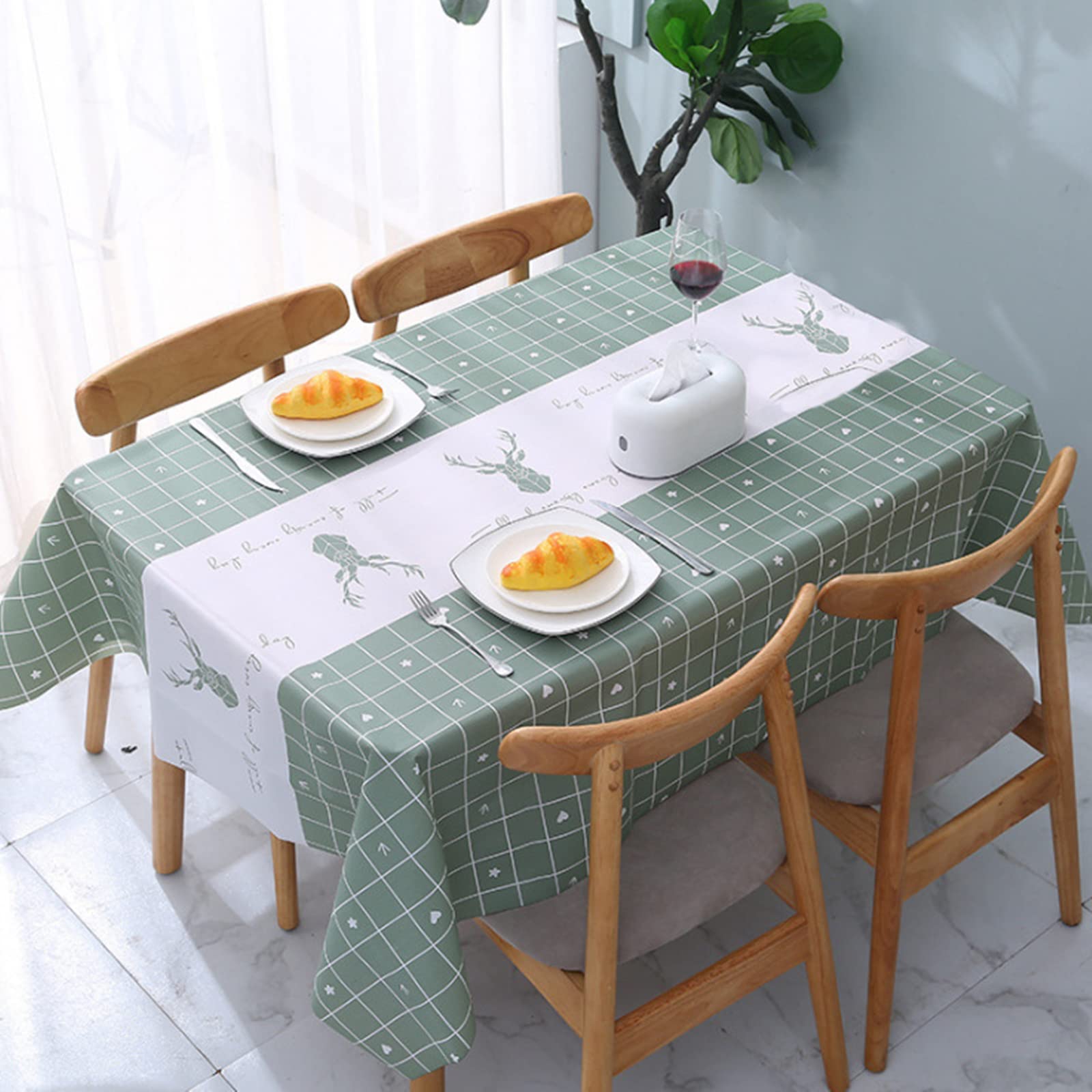Aisszhao 137 * 180cm Wipe Clean PVC Tablecloth,Rectangular Large Easy Care Table Cover Reusable Table Cloth for Holiday Dinner Outdoor Picnic (Elk)