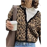 WDIRARA Women's Leopard Cardigan Sweaters Button Down Long Sleeve Fuzzy Knit Outerwear