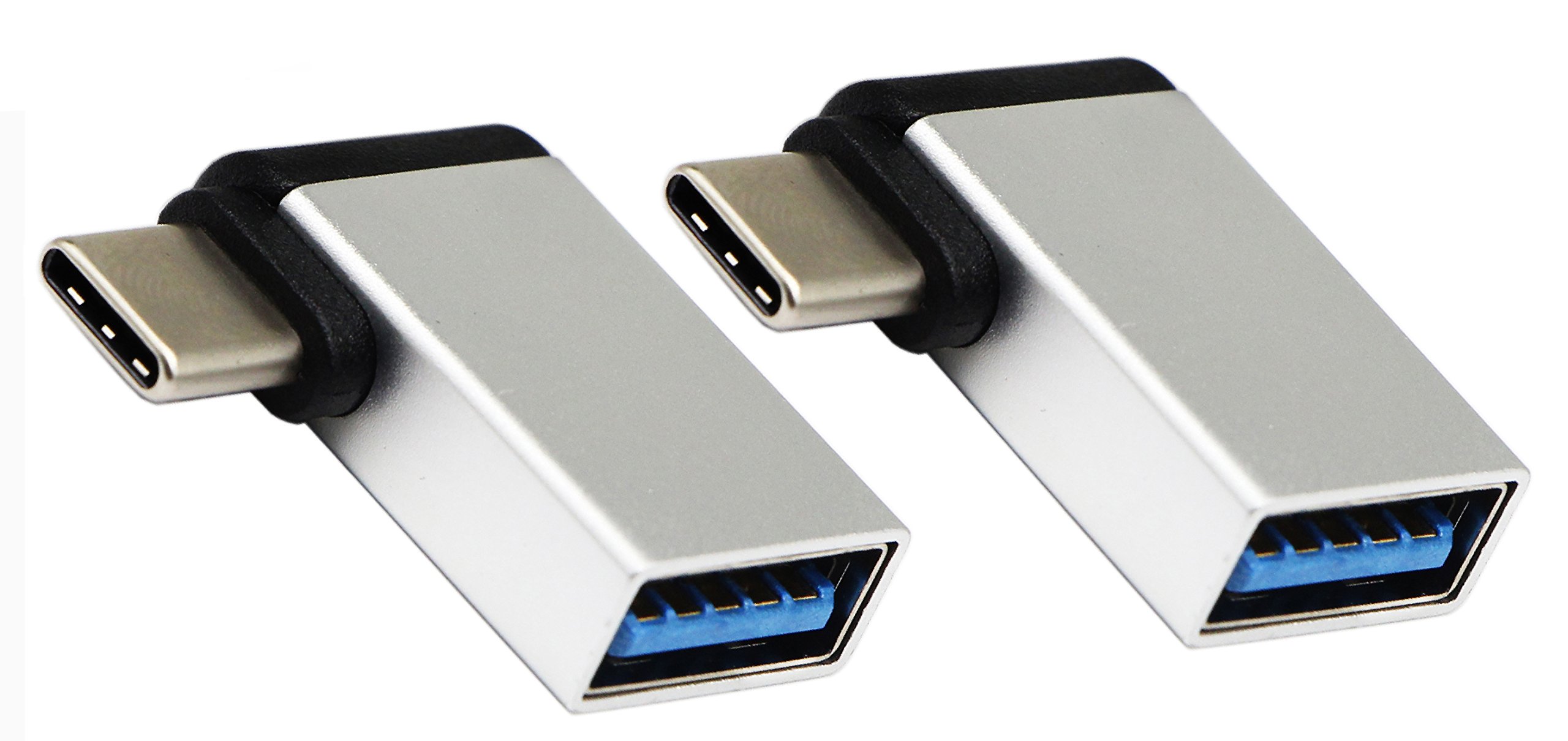 zdyCGTime USB C to USB 3.0 Adapter, USB A 3.0 Female to 90 Right & Left Angle Type C Male Converter,(OTG) for Smartphone Flash Drives, Mouse, Keyboards and other USB Peripherals (Silver) 2 Pack