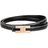 Yuangu Women Skinny Leather Belt for Jeans Pants Dresses Ladies Thin Patent Leather Belt with Gold Buckle