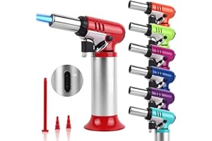 TBTeek Butane Torch, One-hand Operation Kitchen Torch with Adjustable Flame for Grilling, Baking and Soldering (Excluding Butane Gas), Red