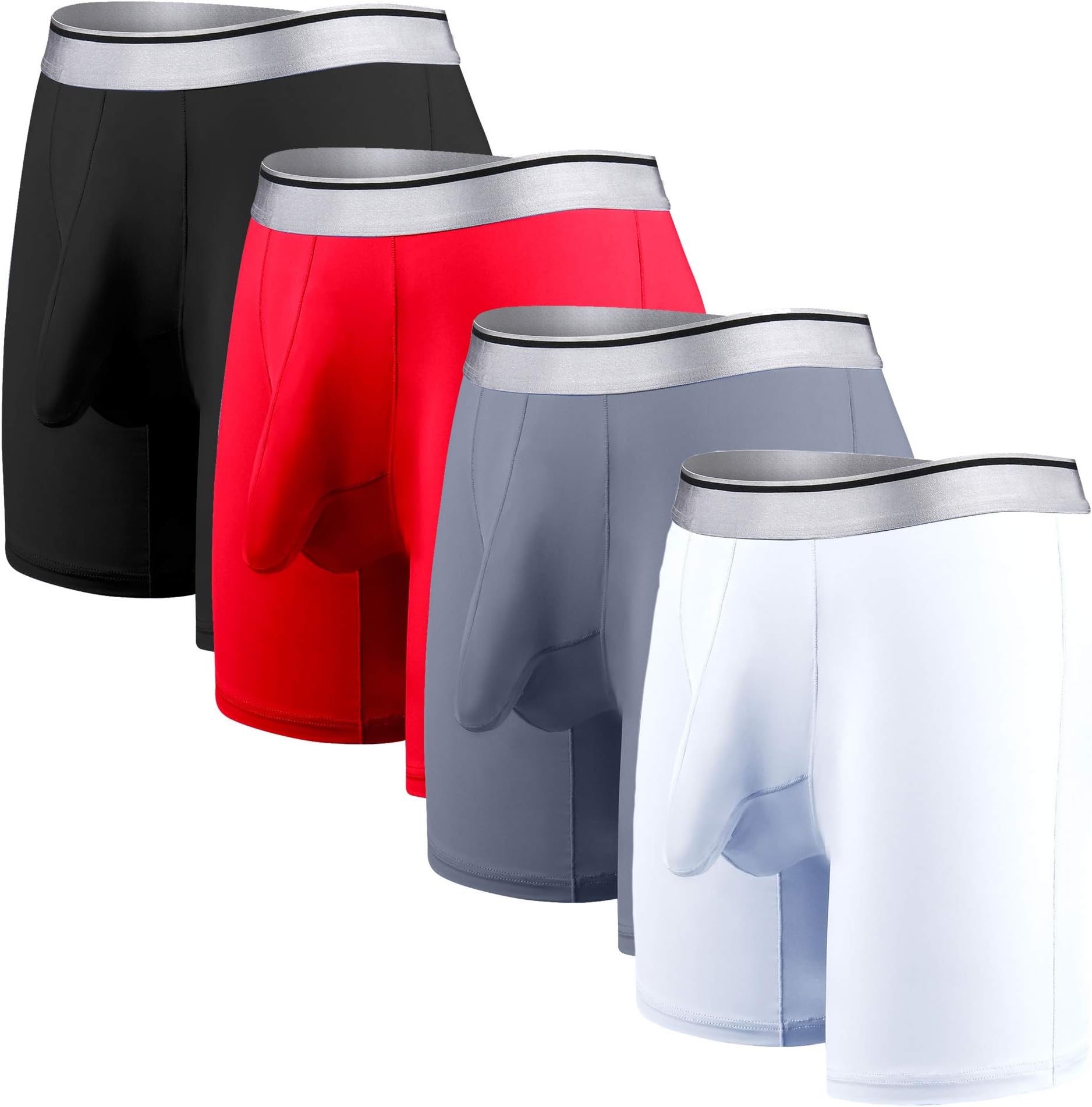 Ouruikia Men's Underwear Silky Smooth Boxer Briefs Long Leg Quick Dry Boxer Briefs with Separate Pouch