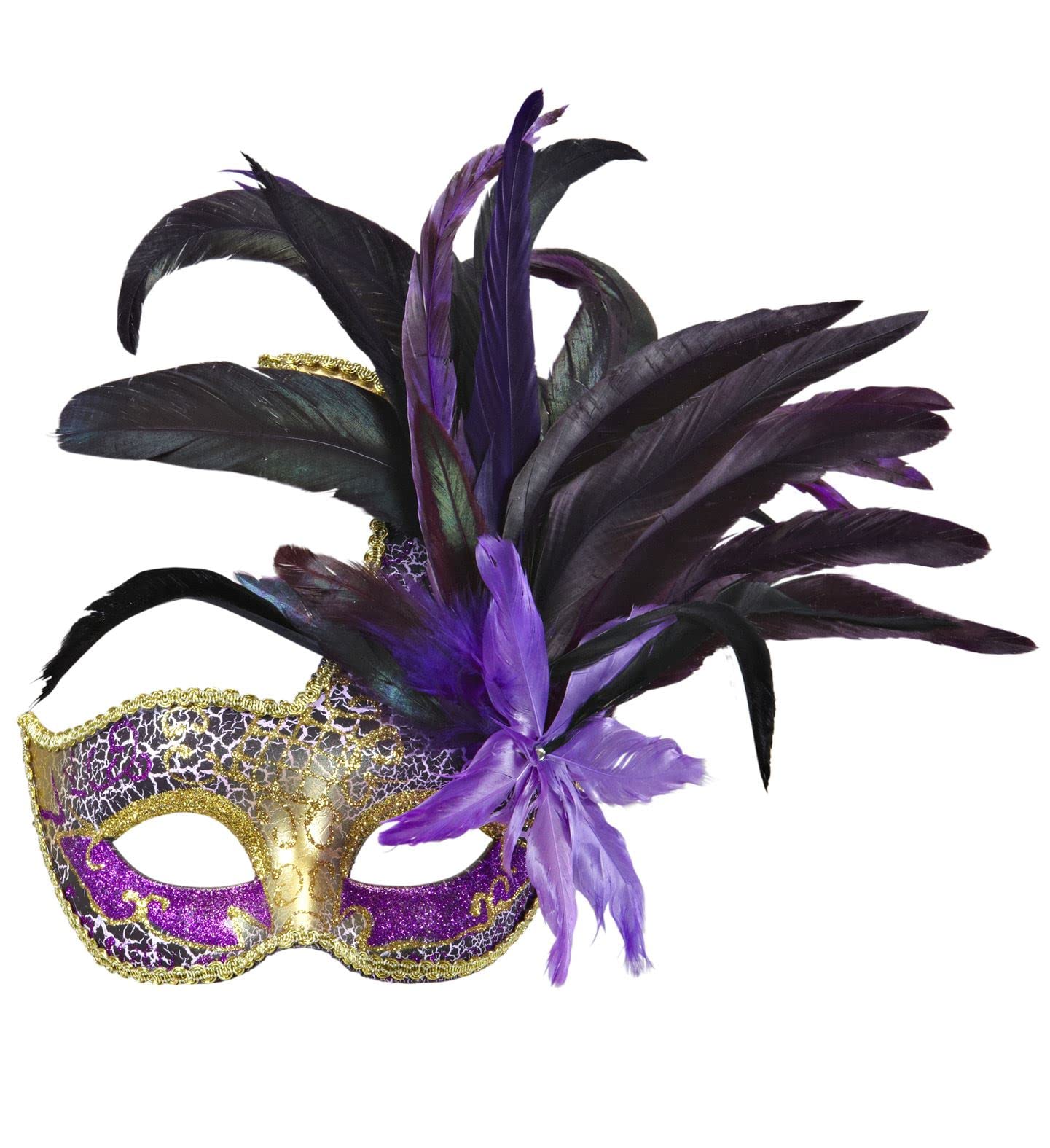 Widmann Purple Colombina Festa Mask w/Glitter And Feathers Mask Masquerade Disguise Accessory for Carnival Fancy Dress Up Costumes & Outfits
