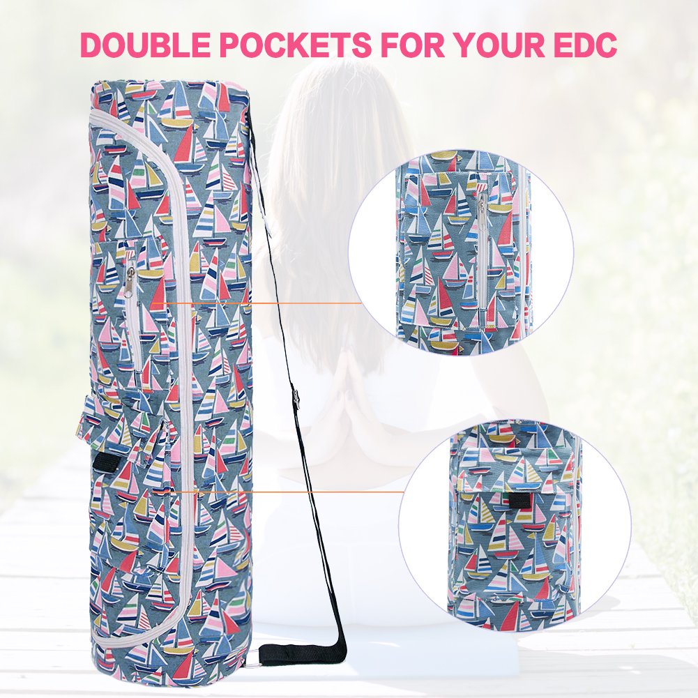 TUONROAD Hot Yoga Gym Bag Best Patterned Colorful Strip Sailboat Red Navy Blue Green White Yoga Mat Sling Bag Smooth Zipper Large Yoga Mat Carrier for Women Girls With Adjustable Shoulder Strap