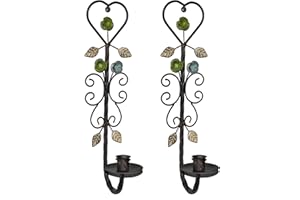 JUCONSIN Wall Candle Sconce Holder Set of 2 Wall Mount Candleholder Pillar Holder Antique Leaf Flower Love Heart Shape Metal Wall Candle Holder Hanging for Living Room, Wedding, Fireplace, Farmhouse