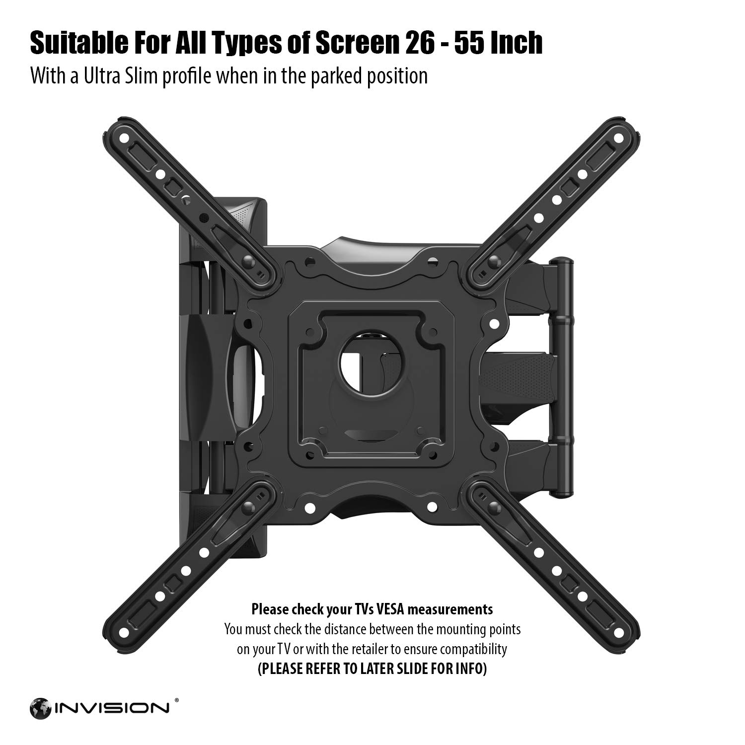 Invision Ultra Slim Tilt Swivel TV Wall Bracket Mount For 2455 Inch