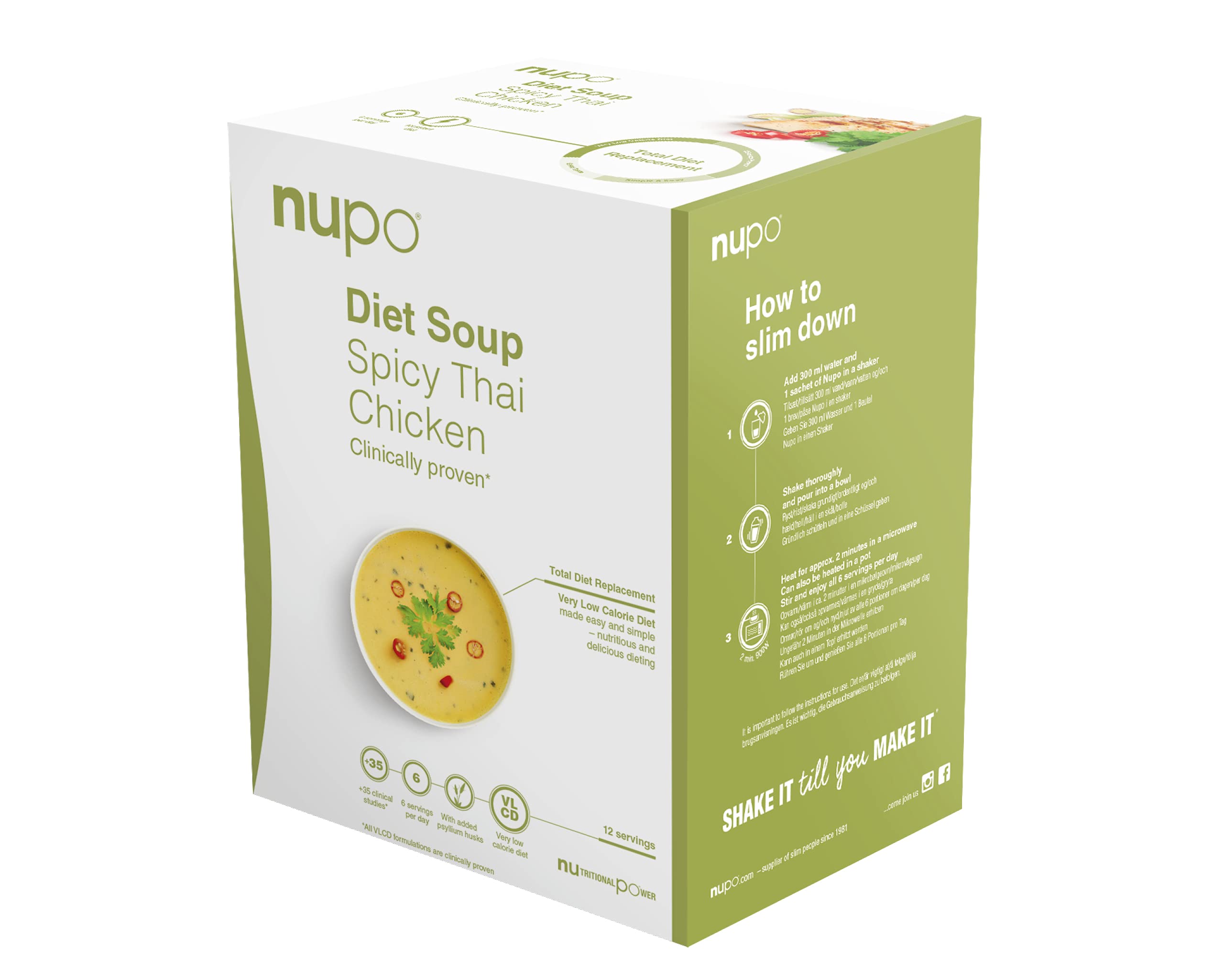 NUPO Diet Meal Replacement Gluten Free Spicy Thai Chicken Soup (12 Servings) | Very Low Calorie Diet Soups for Weight Loss | Clinically Proven Packaged Instant Soups for Efficient Weight Management