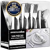 160 Pack Silver Plastic Cutlery Disposable Silverware - 80 Forks, 40 Knives, 40 Spoons - For Catering, Parties, Dinners, Weddings, and Everyday Use