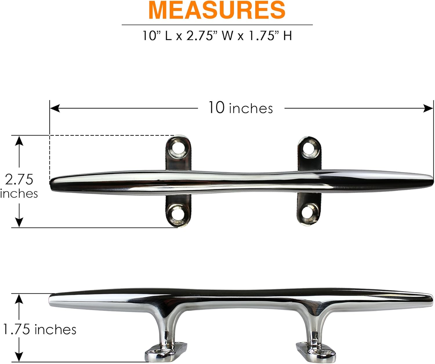 10” Polished Deck Cleat Heavy Duty 316 Marine Grade Stainless Steel : Sports & Outdoors