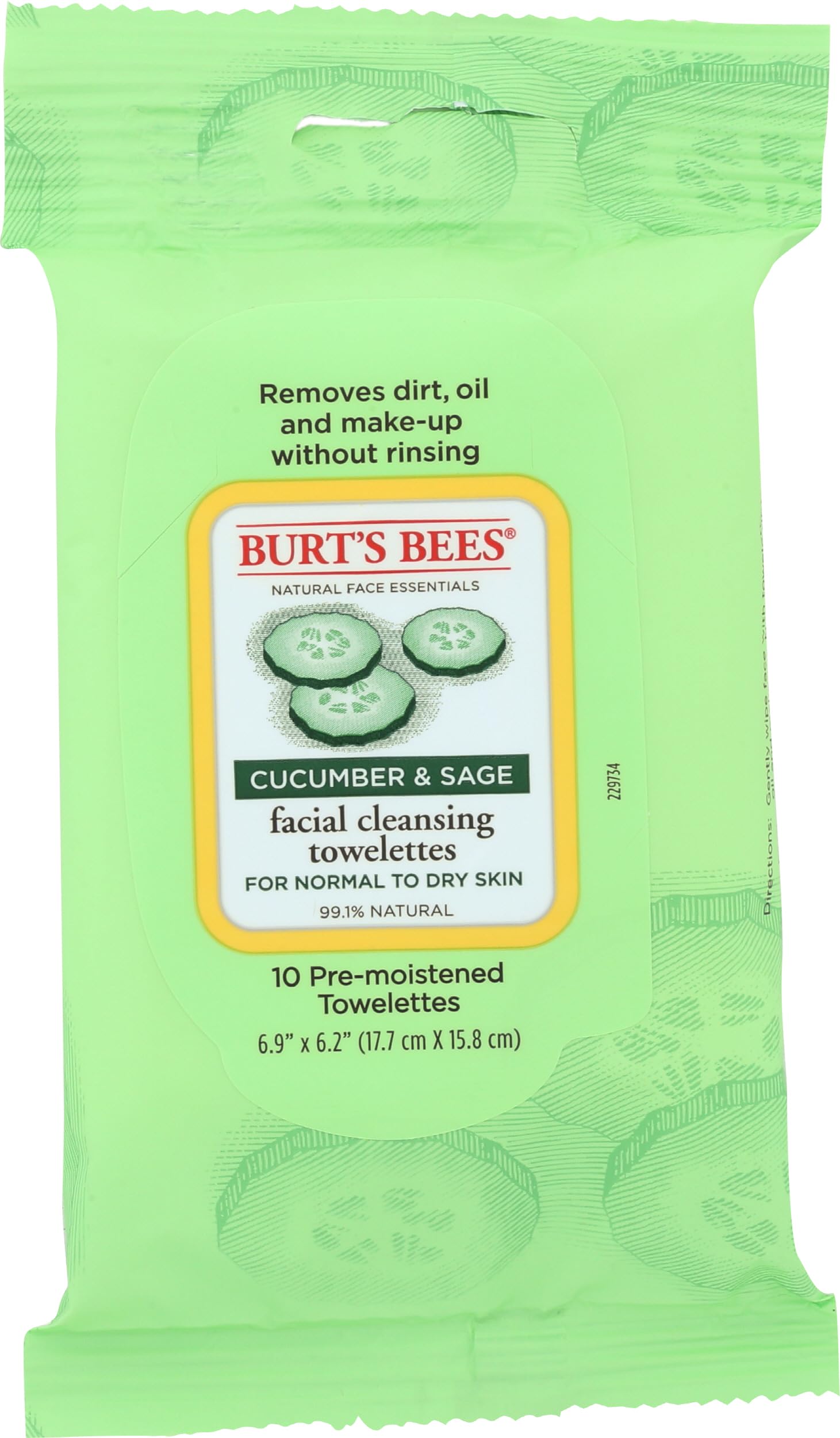 Burts Bees Facial Cleansing Towelettes - Cucumber & Sage - 10Pc Towelettes