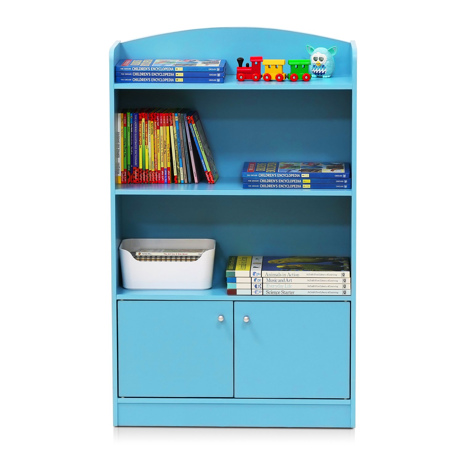 Furinno Kidkanac Bookshelf With Storage Cabinet Light Blue Amazon In Home Kitchen