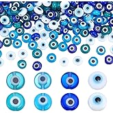 CRAFTYMELODY 200Pcs 4 Colors Handmade Evil Eye Lampwork Beads 6mm Flat Round Loose Glass Spacer Beads Multicolor Monster Eye Charms for Bracelet Earring Necklace Jewelry Making DIY Craft