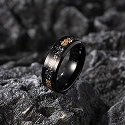 NUNCAD 8mm Black Tungsten Rings for Men, Meteorite