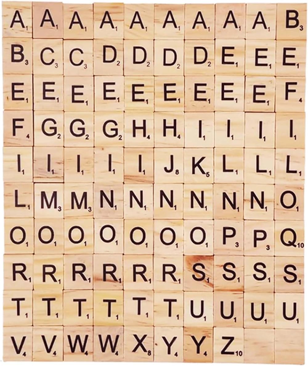 Vexquivera 100pc Wooden Scrabble Letters for Crafts Educational Games Kids