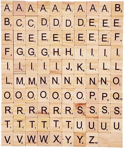 Vexquivera 100pc Wooden Scrabble Letters for Crafts Educational Games Kids