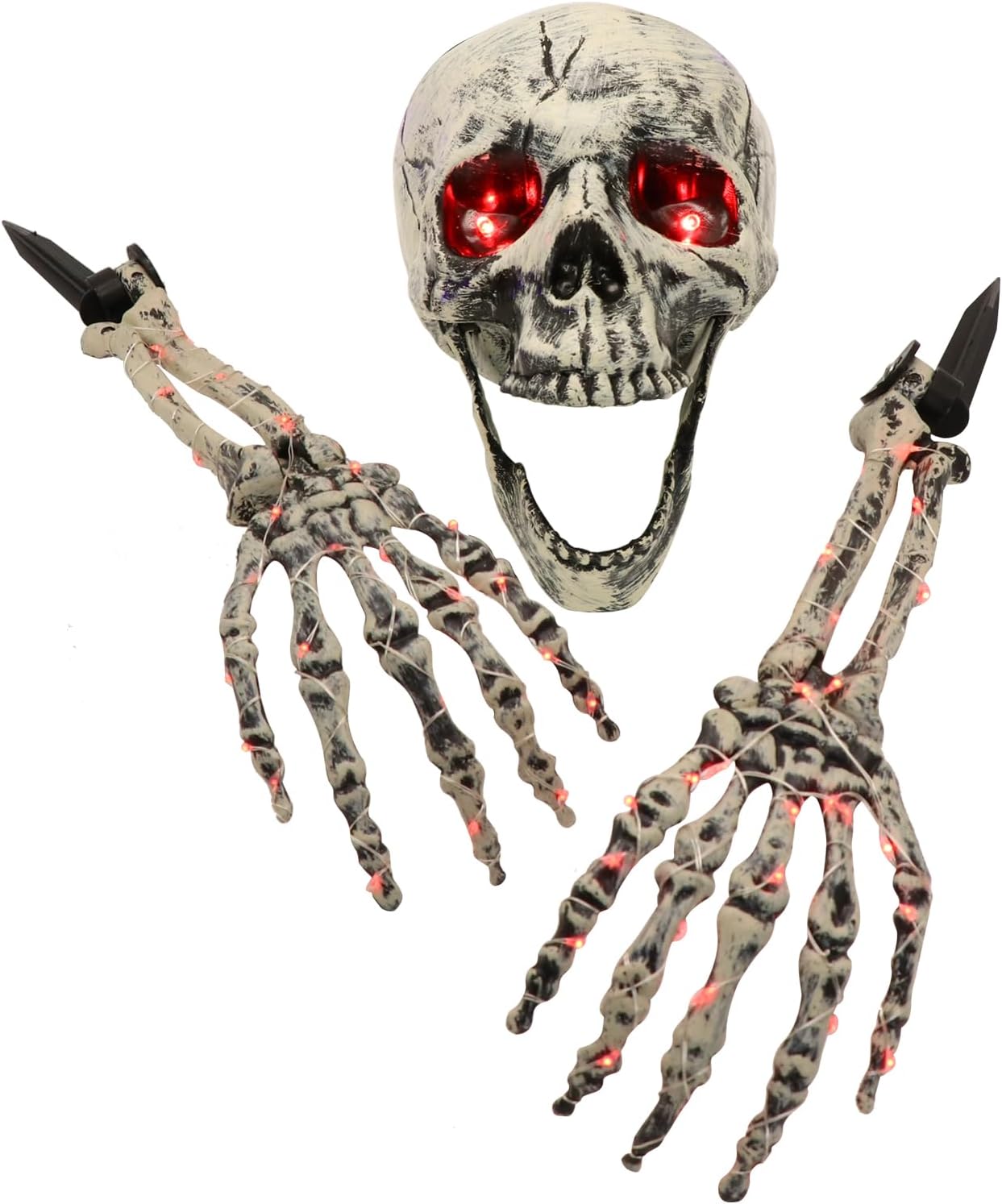 Decorative Garden Stakes - Halloween Decorations Outdoor Scary Skeleton Stakes, Groundbreaker Glowing Red Eyes Skull Head and Arms for Graveyard Lawn Yard Haunted House Decor Party Supplies 3PCS (2)
