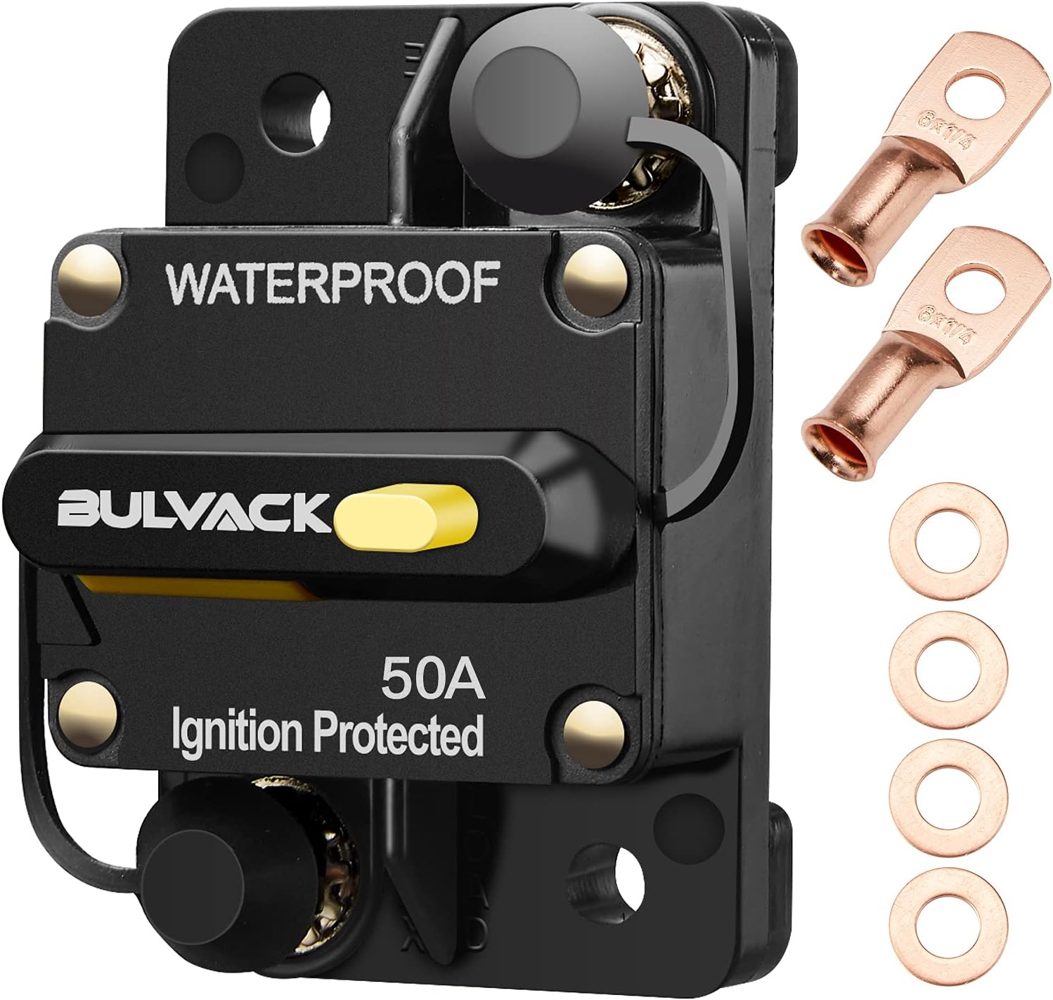 BULVACK 50 Amp Circuit Breaker with Manual Reset for Car Marine Trolling Motors Boat ATV Manual Power Protect for Audio System Fuse, 12V-48V DC (50A): Automotive
