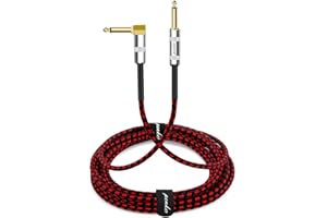 Penker Guitar Instrument Cable 3FT,Right Angle 1/4-Inch TS to Straight 1/4-Inch TS AMP Cord,Gold Plated 6.35mm Guitar Cord,1 Meter for Guitar Bass Keyboard Effector Microphone Mixer,Red