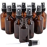 12, Amber, 1 oz Glass Bottles, with Black Fine Mist Sprayers