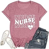 Women Nurse Heart Shirt Inspirational Letter Print School RN Nurse Life Tshirts Short Sleeve Casual Tee Tops