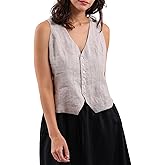 Amazhiyu Womens Pure Linen Sleeveless Button Down Crop Top V Neck Waistcoat Vest