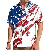 ELDPS American Flag Hawaiian Shirt Men: 4th of July T Shirt Patriotic Shirt Summer Beach Button Down Tops