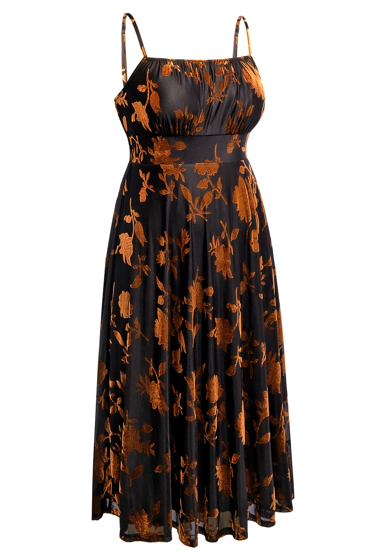 Photo 1 of Talisea Plus Size Wedding Guest Cocktail Party Women's Summer Dress Brown Floral Velvet Sleeveless Spaghetti Strap Midi Dress