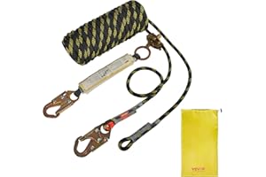 VEVOR Vertical Lifeline Assembly, 0.55'' x 25' Fall Protection Rope with 30 KN Breaking Tension, Polyester Roofing Rope with Steel Snap Hooks, Rope Grab, and Shock Absorber, ANSI Compliant