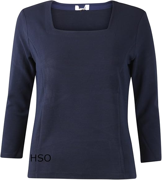 Ex Country Casuals CC Ladies Womens Navy Blue square Neck Top Nautical