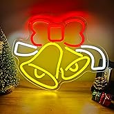 Christmas Neon Sign for Wall Decor Bell Shape Led Neon Signs Dimmable Jingle Bell Neon light for Bedroom Kids Room Bar Xmas Light up signs for Christmas Gifts Party Decor
