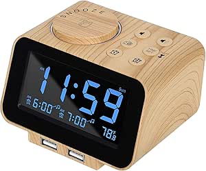 USCCE Digital Alarm Clock Radio - 0-100% Dimmer, Dual Alarm with