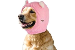 JTYKUYR Dog Ear Muffs Noise Protection Knitted Hats Pet Neck Ear Warmer for Winter Knitted Cap for Anxiety Calm Down for Dog Cat(Pink, One Size)