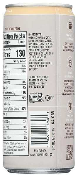 LA COLOMBE OATMILK DRAFT LATTE, PLANT-BASED, DAIRY-FREE, GRAB AND GO COFFEE, VANILLA, 9 FL.OZ