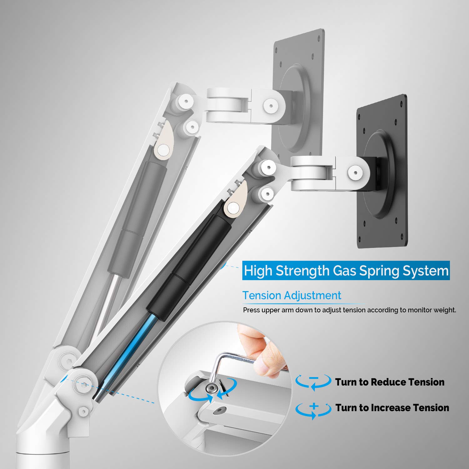 Bemorergo Dual LED LCD Monitor Desk Mount Stand- Aluminum Gas Spring Arm Height Adjustable VESA Bracket 2 in 1 Heavy Duty Fully, fits 2 /Two Screens up to 17 to 32 inches