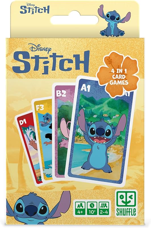 – Gioco di carte 4 in 1 Stitch - 7 famiglie, battaglia, memo e azione - Gioco di carte Disney Lilo & Stitch per bambini, famiglia e amici - a partire da 4 anni, a partire da 2 giocatori