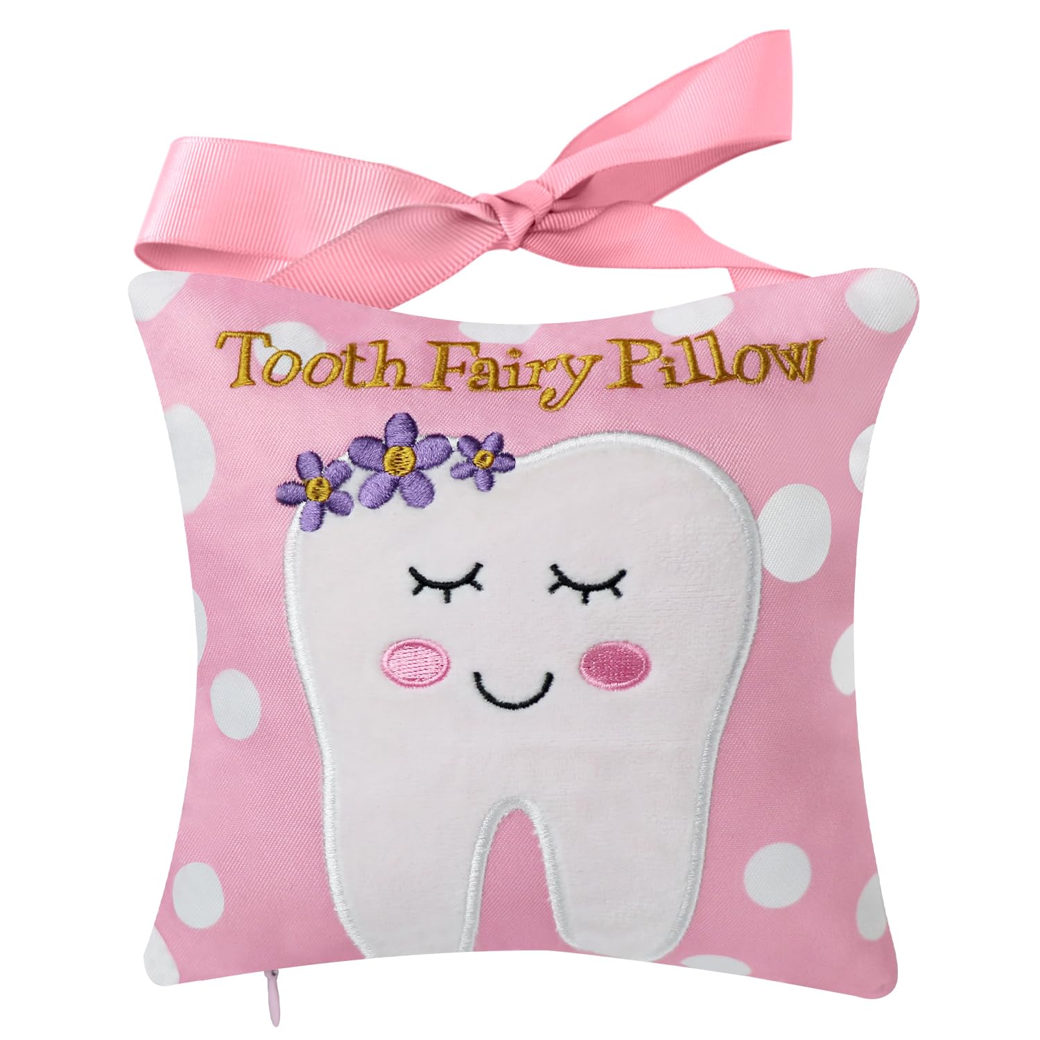 Xunboo Tooth Fairy Pillow with Pocket for Kids Tooth Keepsake Pouch Tooth Fairy Bag on Back Toothfairy Gift for Boys and Girls,18cm x 18cm (Pink)