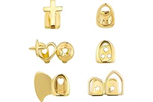 MEDOJO 6 Pcs Golden Silvery Grills for Your Tooth Single Open Face Grillz for Women Men Teeth Accessories Jewelry