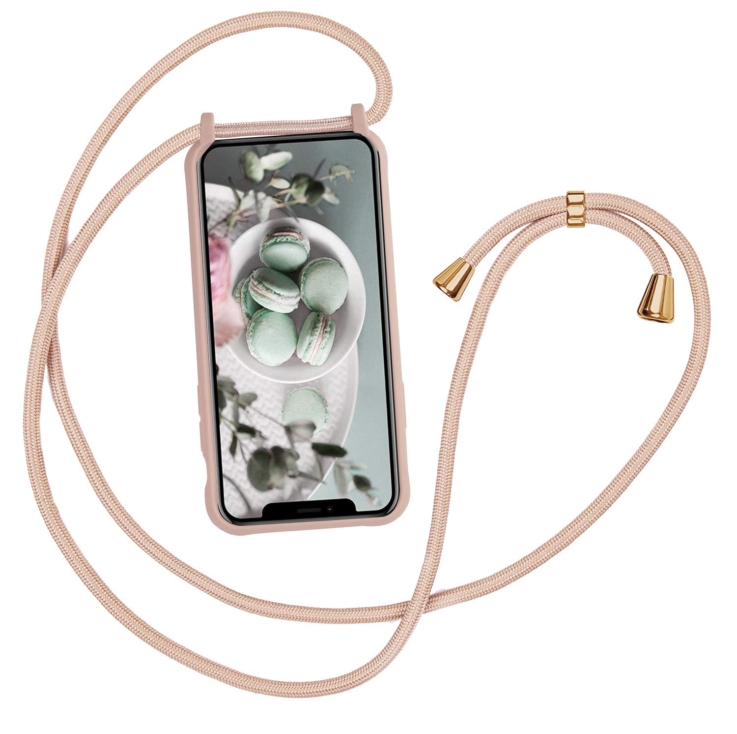 Mobile Phone Chain Compatible with iPhone 12 Case iPhone 12 Pro Crossbody Mobile Phone Case with Strap Silicone Liquid Protection Necklace Non-Slip Mobile Phone Strap (Pink, iPhone 12 Pro)