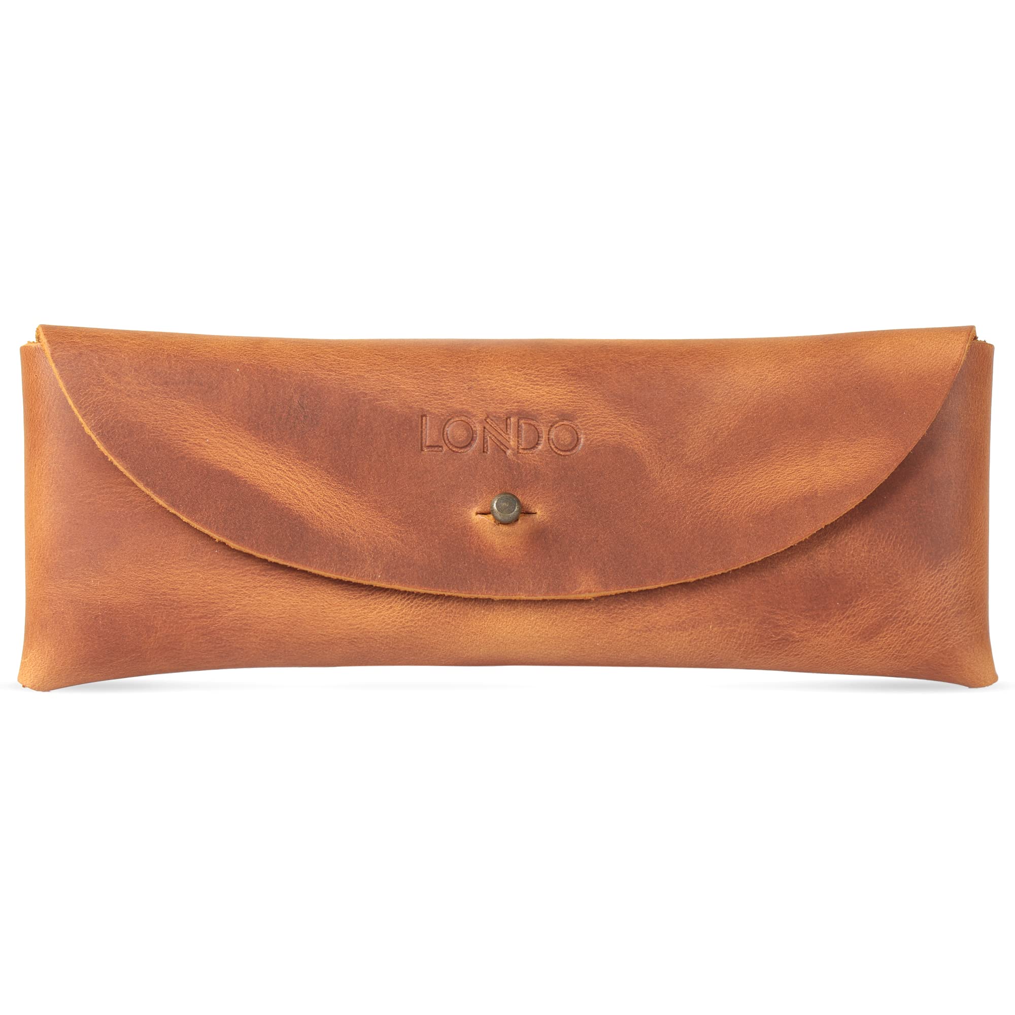 LONDO Genuine Leather Retro Pen and Pencil Case - Metal Snap Fastener, Pencil Pouch Stationery Bag
