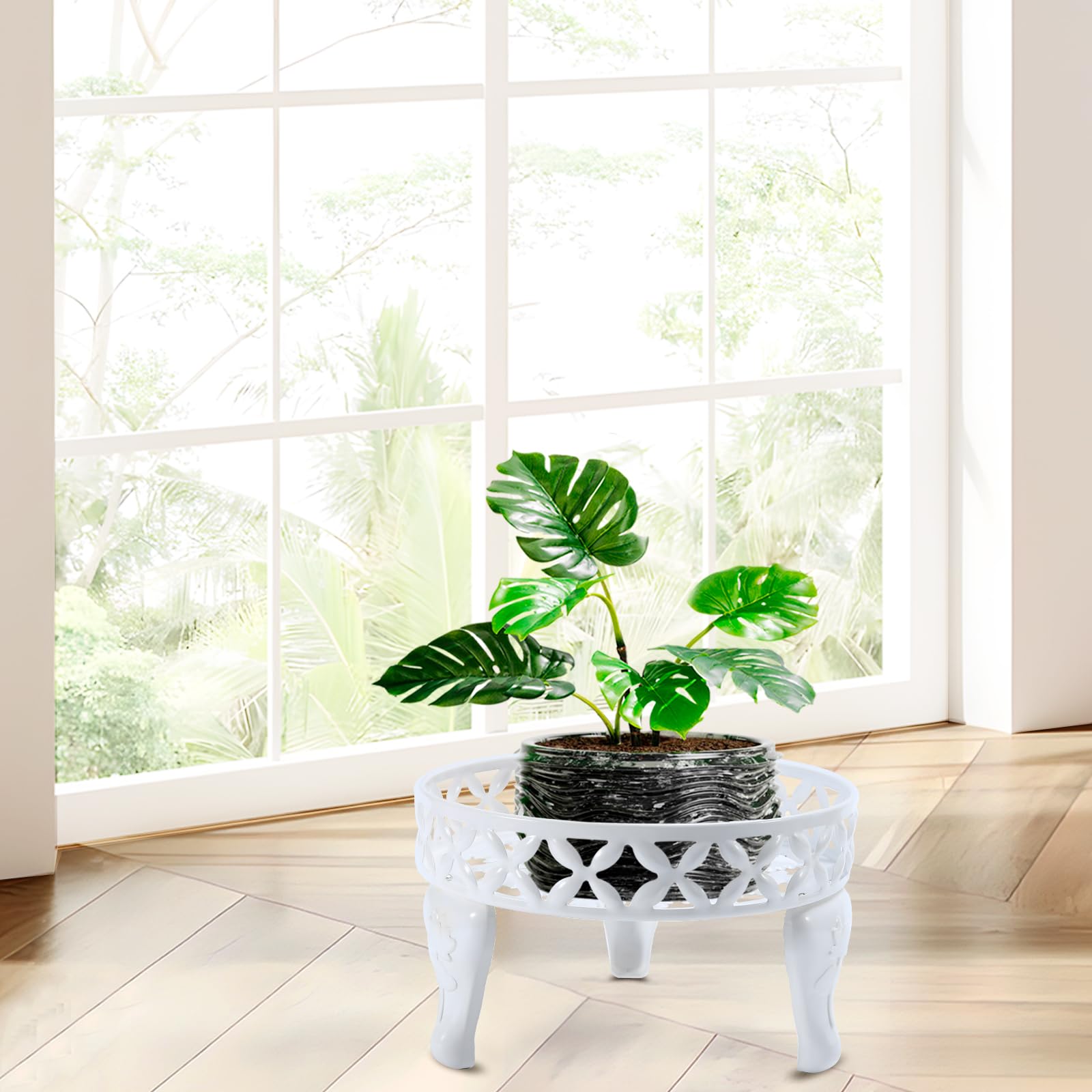 Santentre White Plant Stand, Anti-Rust Plant Pot Stand Indoor Plants, Metal Plant Stands Outdoor, Round Flower Stand Planter Shelf for Multiple Plant, Display Shelves Plant Holders for Garden Patio