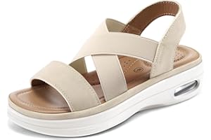 mysoft Women's Comfortable Walking Sandals Air Cushion Sport Slingback Elastic Band Platform Shoes