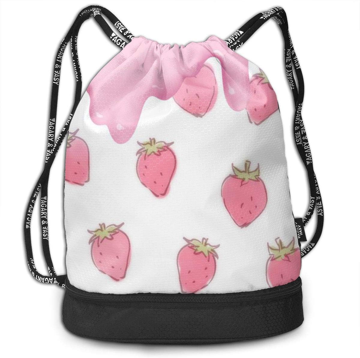 Juziwen Gym Drawstring Sports Bag Simple Quick Dry Bundle Backpack Strawberry
