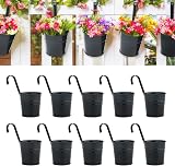 KINGLAKE 10Pcs 10cm Metal Hanging Plant Pots with Detachable Hook Black Garden view 1